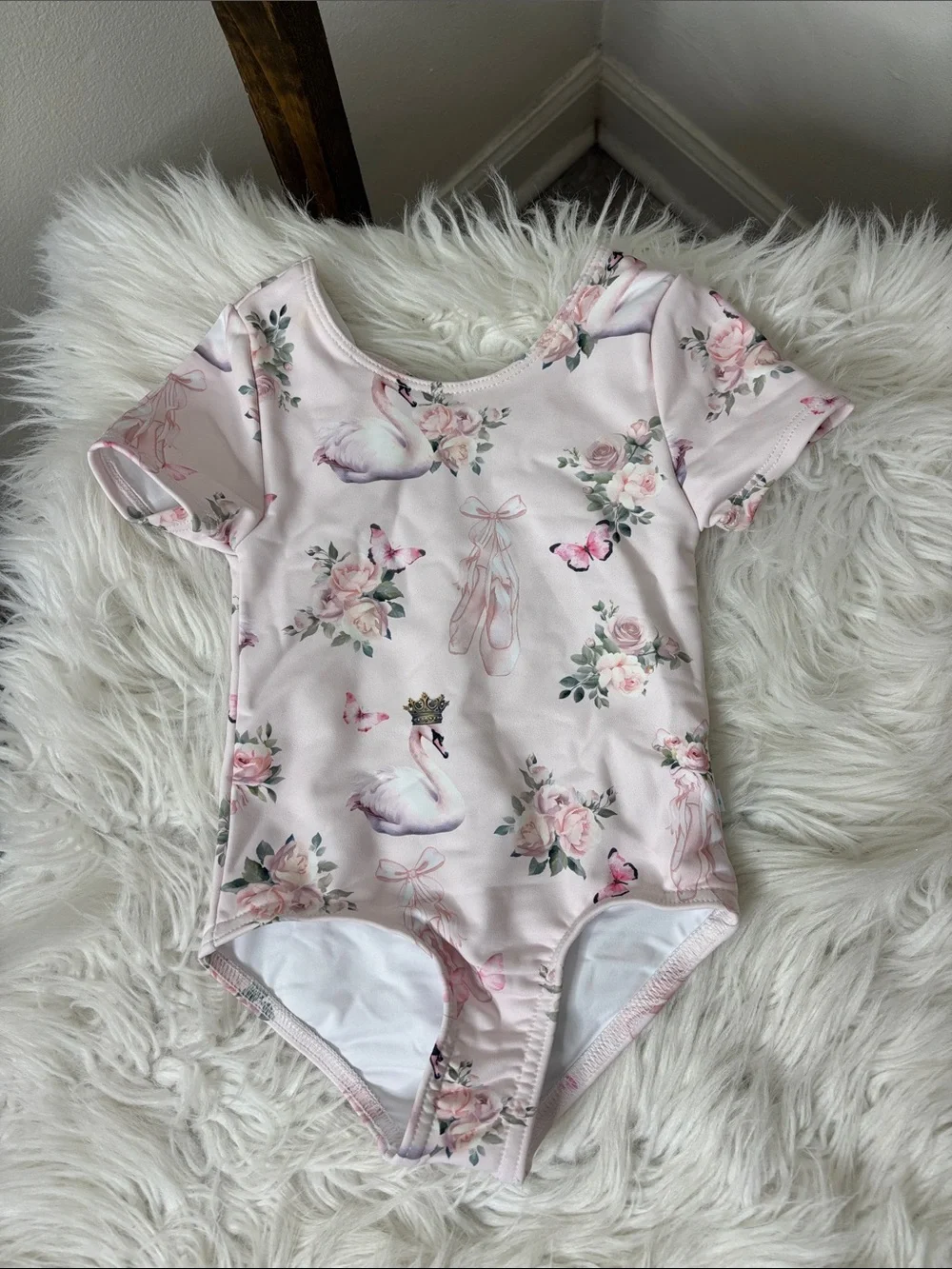 Posh Peanut Pink Swan & Ballet Print One-Piece Leotard Size 2T